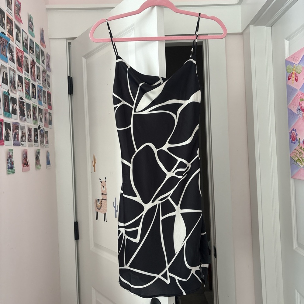 Cotton Candy Black and White Spaghetti Strap Mini Dress